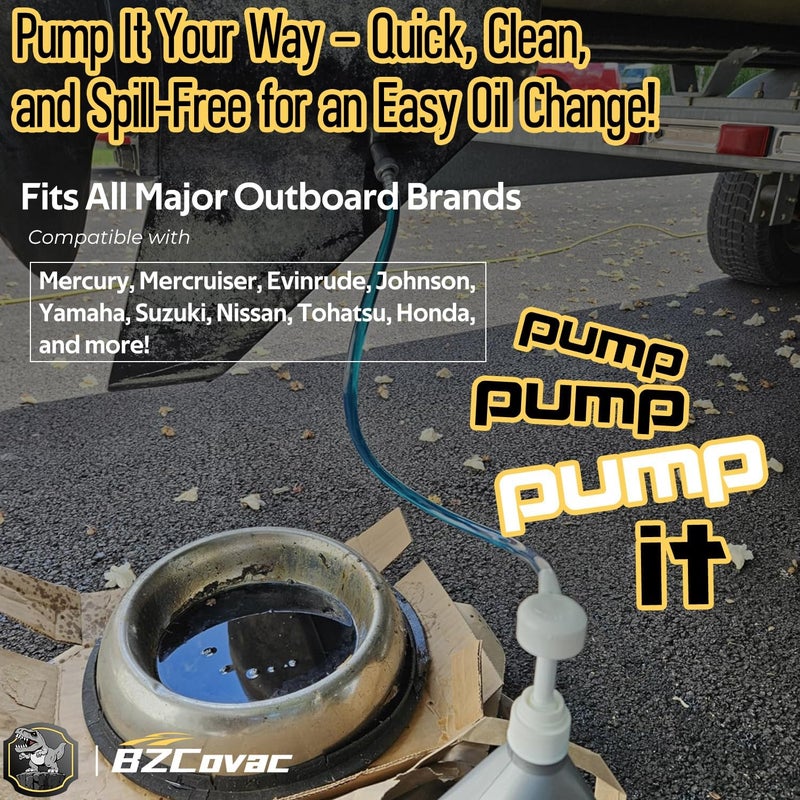Bzcovac Lower Unit Gear Oil Pump for Standard Quart Bottles - 8cc Pump, 8mm & 10mm Adapters, 3/8" Metal Swivel - Outboard Motors Gear Lube Pump for Mercury, Yamaha, Suzuki, and More - Image 2